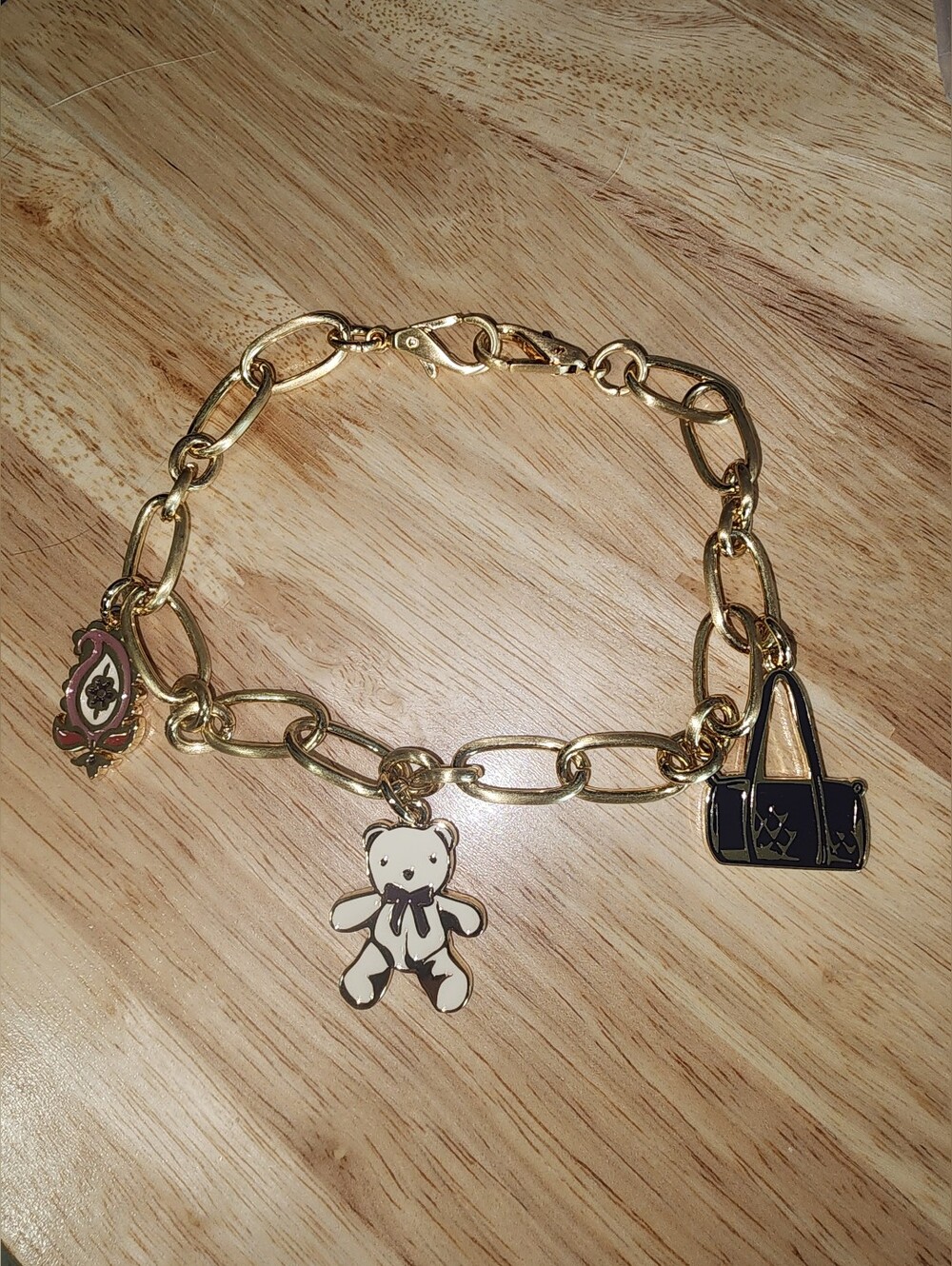 Vera Bradley Gold Bear Purse Floral Chain Bracelet Purse Charm